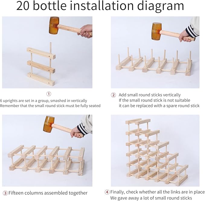 Wine Rack Small countertop Cabinet Stackable Storage Wooden freestanding Floor Wine Holder (20 Bottles)