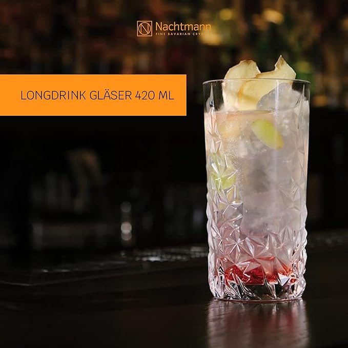 Nachtmann Sculpture 14oz Long Drink Glasses (Set of 4) - Crystal Glassware for Cocktails & Beverages, Elegant Design, Ideal for Special Occasions - Dishwasher Safe Stylish Glassware for Dining