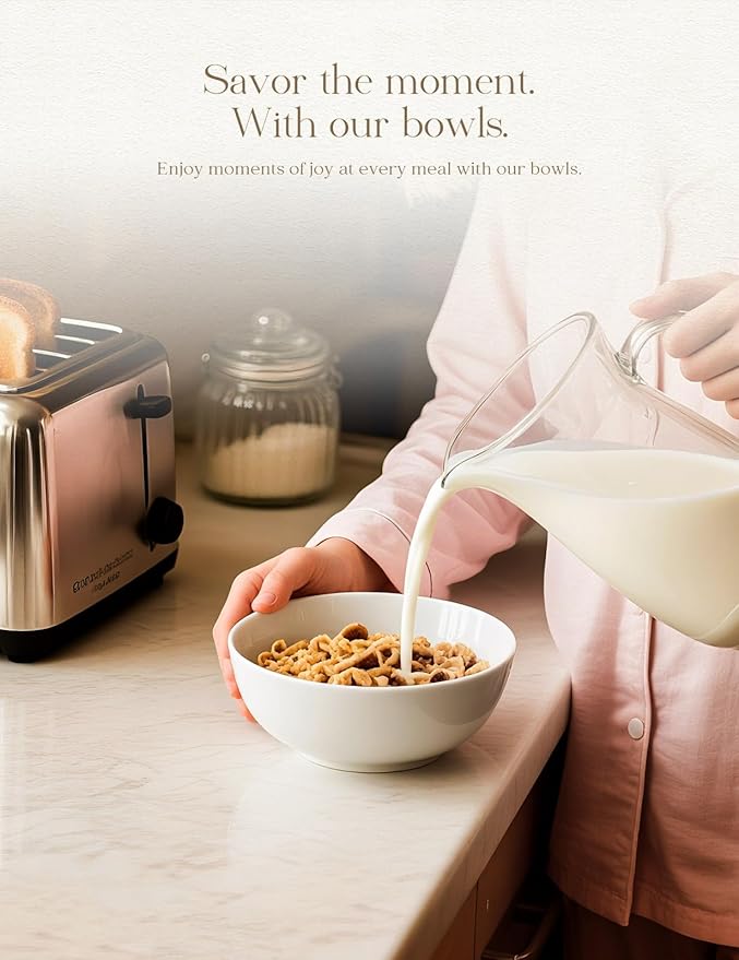 AISBUGUR 28 OZ Soup Bowls,6Inch Ceramic White Bowls Set of 4 for Kitchen,Cereal Bowls for Soup, Cereal, Oatmeal, Fruit, Rice,Bowls Set for Dishwasher & Microwave Safe