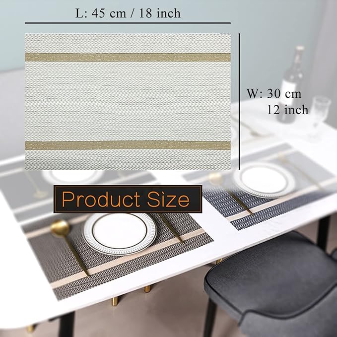 PIGCHCY Luxurious Placemats Set of 8, 18 x 12 inches Elegant Placemats Non-Slip Washable Durable Table Mats for Home/Dining Room Decoration (Beige White)