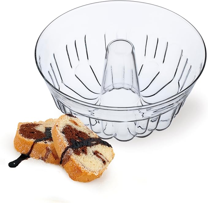 SIMAX Clear Glass Fluted Bundt Pan, Heat, Cold, and Shock Proof, Holds 1.4 Quarts (5.4 Cups), Made in Europe, Great for Small Ring Cakes, Puddings, Desserts, Monkey Bread, and More, Dishwasher Safe