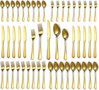 Lazycorner 50 Pcs Gold Silverware Set for 10, Food Grade Stainless Steel Flatware Set Include Fork/Knife/Spoon, Mirror Polished Eating Utensils Sets, Reusable Silverwear Cutlery Set, Dishwasher Safe