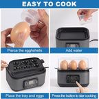 Electric Rapid Egg Cooker, 6 Egg Capacity for Hard Boiled Eggs, Poached Eggs, Scrambled Eggs, or Omelets Maker with Auto Shut Off (Gray)