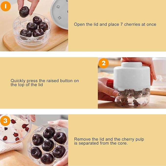 Cherry Pitter Tool, Kitchen Cherry Jam 7 Holes Multi Pitter Tool, Portable Push-Down Cherries Seed Remover, No Handle Design for Kitchen, Cake Shop, Picnics（White）