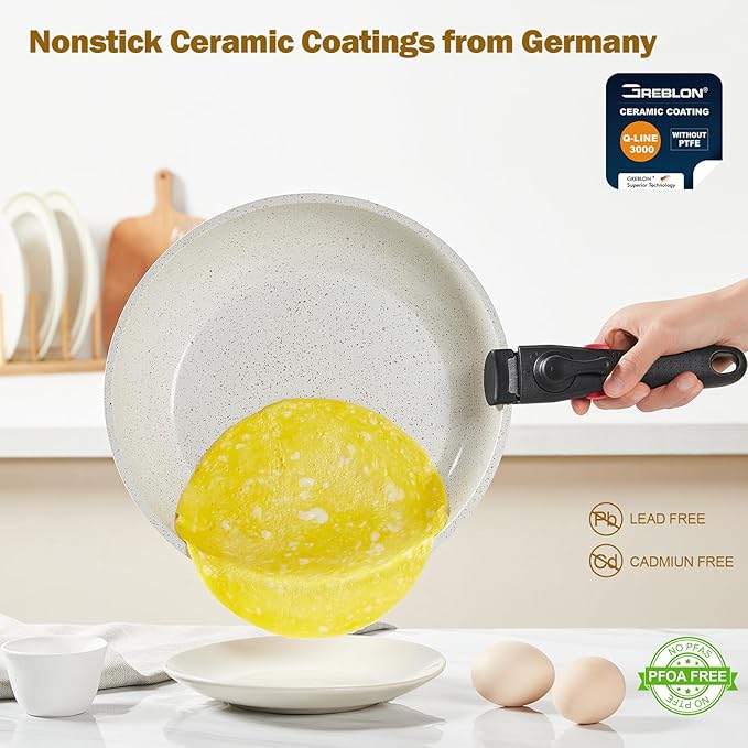 ROSSETTO 17pcs Pots and Pans Set Non Stick from France, Ceramic Cookware Set with Removable Handle, Induction RV Kitchen Cookware Set, Stackable, PFOA and PFAS Free, Oven Safe