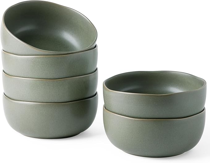 AmorArc Stoneware Cereal Bowls for Kitchen, 28oz Large Ceramic Soup Bowls Set of 6 for Meal Soup Snacks, Oven,Dishwasher&Microwace Safe Kitchen Bowls with Wavy Rim, Reavtive Glaze