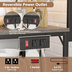 Furologee Kitchen Bakers Rack with Power Outlet, Coffee Bar Station with Storage 4 Tiers, Microwave Oven Stand with 6 S Hooks, Kitchen Storage Shelves Rack for Spices, Pots, Black Oak