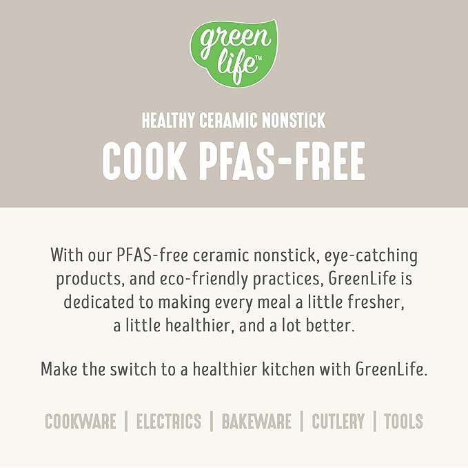 GreenLife Soft Grip 16 Piece Cookware Set, Non-Toxic PFAS-Free Ceramic Nonstick, Frying, Sauce, Saute, Utensils, Glass Lids, Stay-Cool Handles, Wobble Free, Dishwasher & Oven Safe, Cream