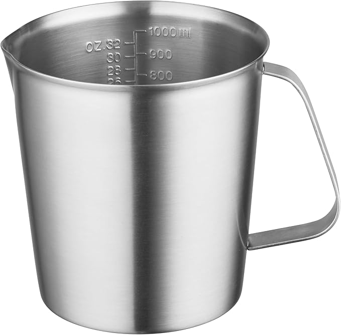 CURTA 18/8 Stainless Steel Measuring Cup with Handle and Pour Lip, Metal Pitcher with Oz and ML marking, 32 OZ/1000 ML- 4 Cup), Heavy-Duty Pitcher