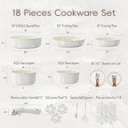 CAROTE 18Pcs Ceramic Cookware Set with Detachable Handle, Pots and Pans Set Non Stick, Non Toxic Kitchen Cooking Sets with Stand-Up Lid, PFAS and PFOA Free, Oven Safe, Induction Ready, Cream White
