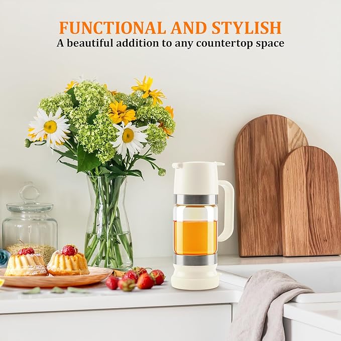 Aelga Glass Honey Dispenser Pot, No Drip 9 OZ Honey Jar with Handle, Syrup Dispenser for Coffee or Tea, White