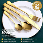 Gold Silverware Set, OGORI 24-Piece Gold Forged Stainless Steel Flatware Set, Service of 6