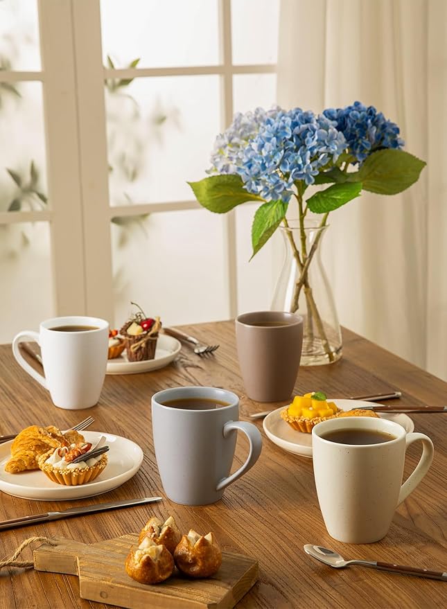 Sweese Porcelain Mugs - 16 Ounce (Top to the Rim) for Coffee, Tea, Cocoa, Set of 4, Neutral Colors