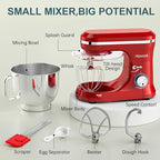 HOWORK Electric Stand Mixer,10+p Speeds With 6.5QT Stainless Steel Bowl,Dough Hook, Wire Whip & Beater,for Most Home Cooks,Bright Red