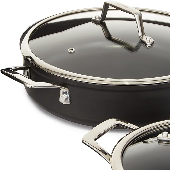BergHOFF Essentials 10Pc Non-stick Hard Anodized Cookware Set With Glass lid, FernoGreen Non-toxic Nonstick Coating, Stainless Steel Handle, Induction Pots and Pans, Black