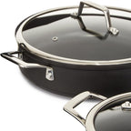 BergHOFF Essentials 5Pc Non-stick Hard Anodized Cookware Starter Set, Glass lid, FernoGreen Non-toxic Nonstick Coating, Stainless Steel Handle, Induction Pots and Pans, Black