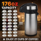 VONDIOR Airpot Coffee Dispenser with Pump - 176 oz Insulated Stainless Steel Coffee Carafe - Thermal Beverage Dispenser - Coffee Urn for Hot/Cold Water, Party Chocolate Drinks