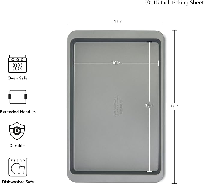 KitchenAid Premium Aluminized Steel Baking Sheet, Nonstick, 10x15 Inch, Contour Silver