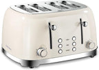 4 Slice Toaster Roter Mond Retro Stainless Steel with Bagel Defrost Cancel Function, 6 Browning Settings, Extre Wide Slot and Removable Crumb Tray, Cream, ST033