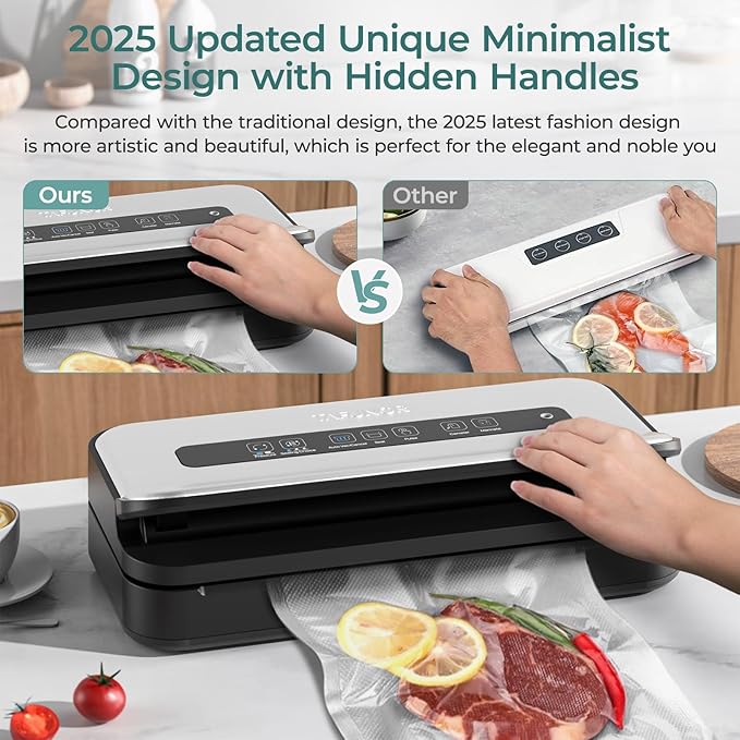 Upgraded Vacuum Sealer for Food, 90kpa 14 in 1 Food Sealer Vacuum Sealer Machine, Easy Lock Handle/Sous Vide Friendly, Liquid/Dry/Moist Food Saver Storage Vacuum Sealers with 2 Roll Bags (25 Max)