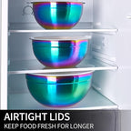 Rainbow Mixing Bowls with Lids Set of 7, Stainless Steel Nesting Bowl with Khaki Lid for Non-slip Mixing Prepping Storing Serving, 7 Sizes-7/3.6/2.7/2.1/1.5/1/0.8 QT