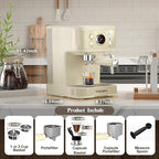 White Espresso Machine with Milk Frother, Cappuccino Machines for Home, Coffee Espresso Machine Suitable for Coffee Powder/NS Original Capsules, Espresso Maker with Thermometer