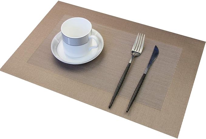 PIGCHCY Placemats Vinyl Washable Table Mats Elegant Non-Slip Placemats for Dinner Table Set of 4 (Champagne)