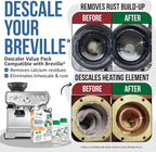 Breville Compatible Descaling Solution. 2 Bottles of Descaler Solution. Descaling Kit Removes Limescale For Hotter Coffee. 4 Uses Descaler For Breville Coffee Machines.