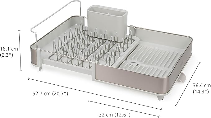 Joseph Joseph Extend Steel Expandable Dish Drying Rack with Removable Cutlery Holder Swivel Draining Spout, Stainless Steel