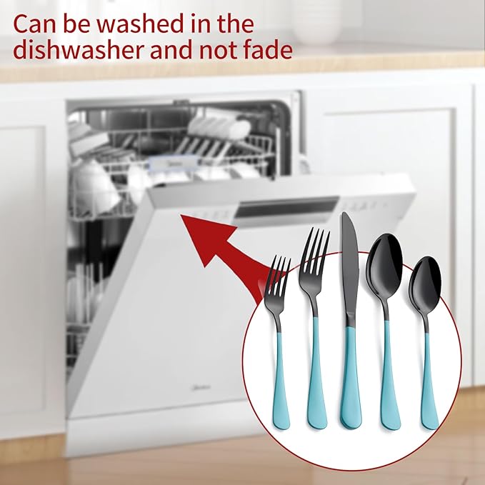 20-Piece Lake Blue Stainless Steel Silverware Set - 18/0 Cutlery, Dinner Knives, Forks, Spoons - Dishwasher Safe