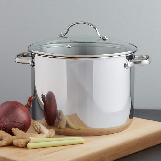 Amazon Basics Stainless Steel Stock Pot with Lid, 8 Quart, Even Heating, Easy to Clean, Silver