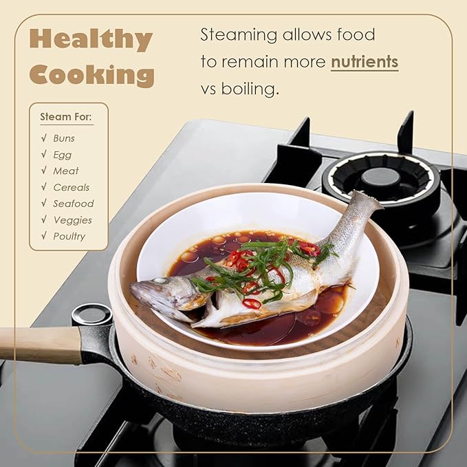 Bamboo Steamer Basket Set, 8-Inch 2-Tier Steamer for Cooking, Chopsticks Liners Sauce Dish Dumpling Making Tools, Steaming Asian Food, Bao Buns, Meat, Dim Sum, Rice, Vegetable Steam Pot