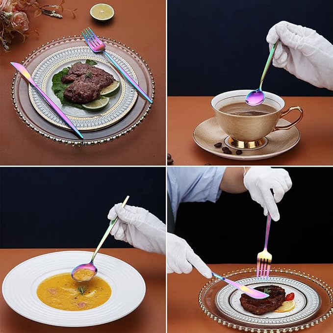 Matte Rainbow Flatware Set 20 Pieces, Stainless Steel Colorful Silverware Set, Titanium Plating Matte Rainbow Cutlery Set, Matte Rainbow Utensil Sets, Service Set for 4 (Matte Rainbow)