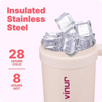 VINUR Insulated Tumbler with Handle-18/8 Stainless Steel Tumbler with Lid and Straw-Reusable Drink Water Cup Travel Mug for Women| Fits Cupholders|30 oz | Pink
