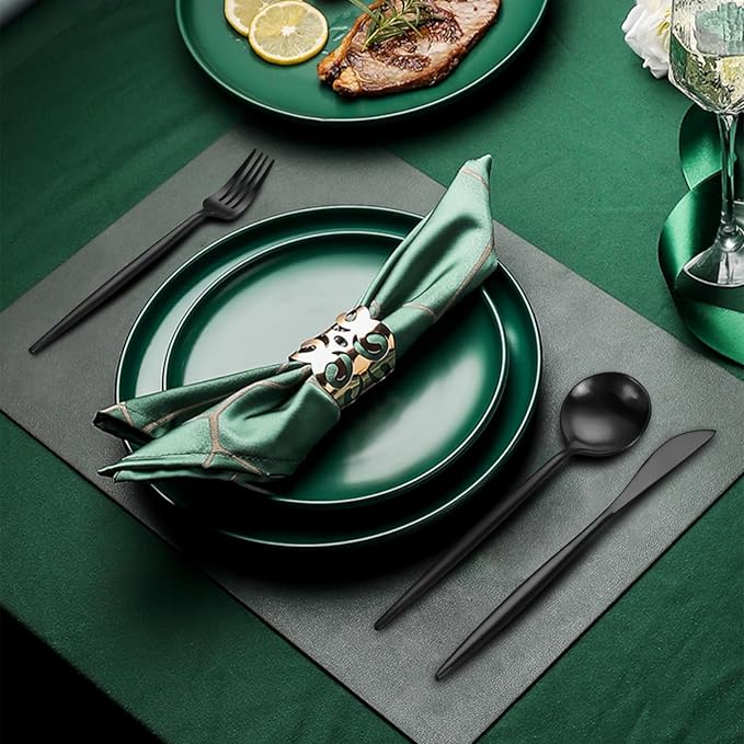 40 Pieces Matte Black Silverware Set, Stainless Steel Black Flatware Set for 8, Satin Finish Spoons and Forks Silverware Set, Black Cutlery Utensils Set, Dishwasher Safe