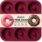 Large Silicone Donut Pan for Baking, 9 Cavity Non-Stick Food Grade Silicone Donut Molds, Doughnut Pan and Bagel Pans for Baking & Kitchen, BPA Free 11.2 x 11.1 Inches, Dishwasher Safe - Red
