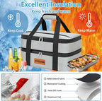 Double Decker Insulated Casserole Carrier for Hot or Cold Food, Expandable Insulated Food Carrier for Parties, Picnic, Beach, Fits 9"x13" Baking Dish (Grey)
