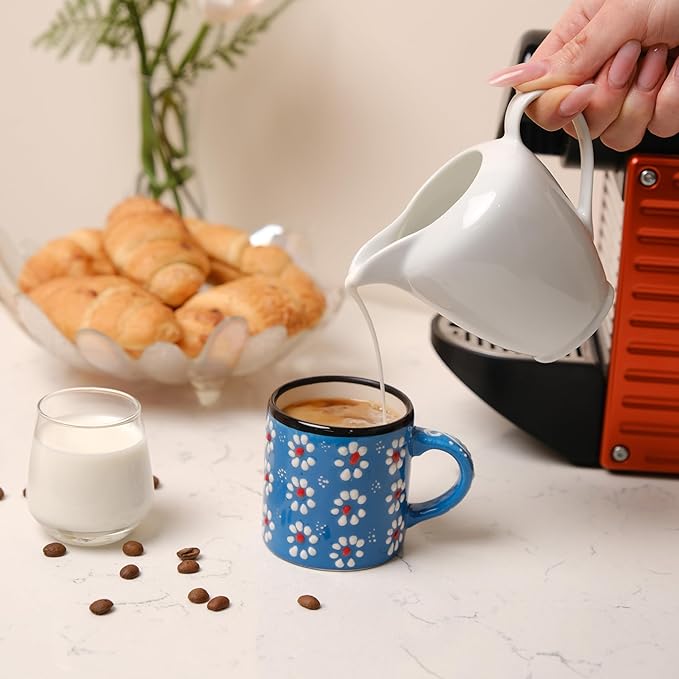 Ceramic Espresso Cups, 5 Oz Espresso Cups Set of 4, Handmade Espresso Cup, 2.75 Inch Espresso Mugs, Multicolor Demitasse Cups, Microwave & Dishwasher Safe Espresso Mugs, Coffe Mug Set (DAISY MEDLEY)