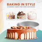 RFAQK 100PCs Aluminum Cake Pans Sets for Baking with 8-inch Aluminum Round Cake Pans Set of 2 - Cake Decorating Supplies Kit with 30 Parchment Papers, Piping Tips, Cake Leveler, and Spatula