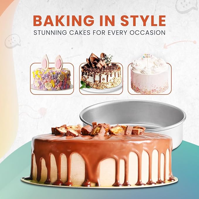 RFAQK 100PCs Aluminum Cake Pans Sets for Baking with 8-inch Aluminum Round Cake Pans Set of 2 - Cake Decorating Supplies Kit with 30 Parchment Papers, Piping Tips, Cake Leveler, and Spatula