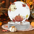 12pcs ‌Melamine Dinner Plates,10 Inch ‌Pumpkin & Autumn Leaf Decorations Plate,Reusable Melamine Dishes Set for Thanksgiving & Fall Decor‌ Party, Ideal for Salad,Dessert,Fruit and Cakes