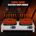 16" Commercial Electric Crepe Maker, 1500W+1500W Double Plate Pancake Maker Griddle, Adjustable Temp Control 110V Electric Crepe Machine for Blintzes, Eggs, Bacon