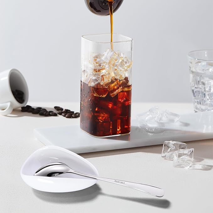 Coffee Spoon Rest Set with Spoon, Mini Ceramic Spoon Holder, Silver Ellipse Spoon, Coffee Bar Accessories