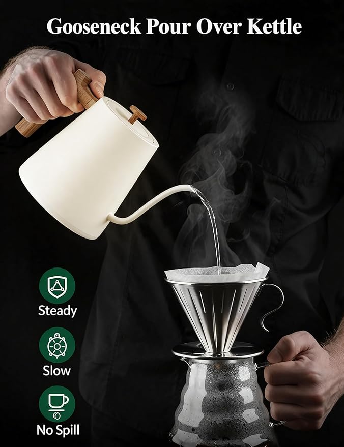 KLEAH Gooseneck Electric Kettle with Temperature Control - 0.8L Automatic Shut Off Tea & Coffee Kettle, Hot Water Boiler Pour Over Coffee Kettle, 1200W Quick Heating Keep Warm, Bone White