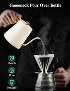 KLEAH Gooseneck Electric Kettle with Temperature Control - 0.8L Automatic Shut Off Tea & Coffee Kettle, Hot Water Boiler Pour Over Coffee Kettle, 1200W Quick Heating Keep Warm, Bone White