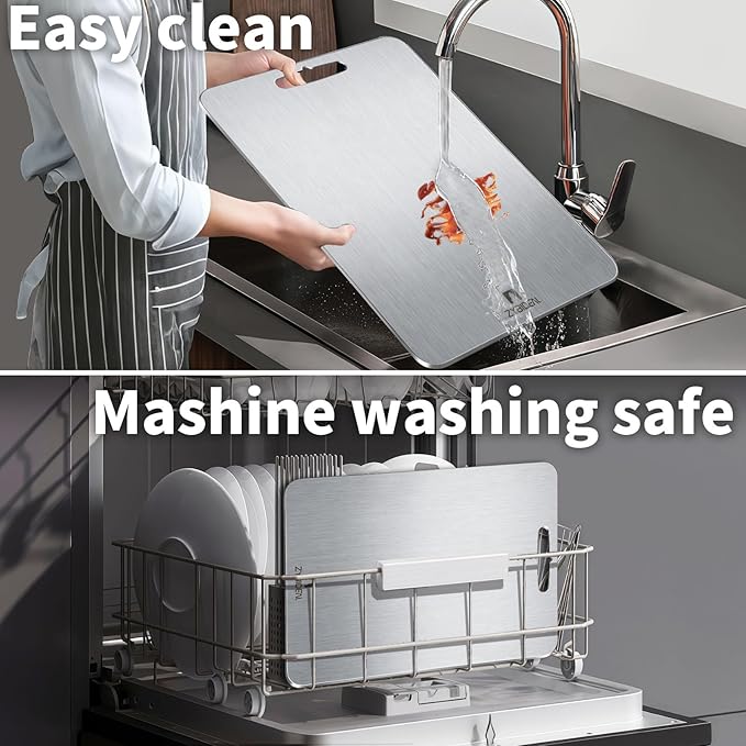 Pure Titanium Cutting Board, Stainless Cutting Boards for Kitchen, Double-Sided Food Grade Chopping for Meat, Vegetable & Fruit (8 * 12 IN)