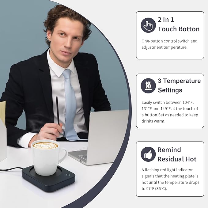 AnbanglinCoffee Mug Warmer, Smart Cup Warmer for Desk, 3 Temperature Control & Auto Shut Off, Electric Cup Warmer for Heating Candle,Milk,Tea,Beverage (Dark Blue-No Cup)