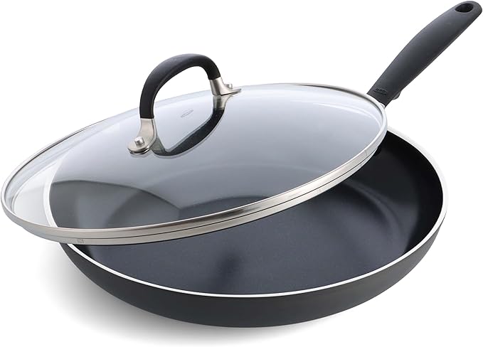 OXO 12” Non-Stick Every Day Frying Pan with Lid, BPA-Free Comfort Grip Silicone Handle, Dishwasher & Oven Safe, PFAS-Free Ceramic Skillet, Black