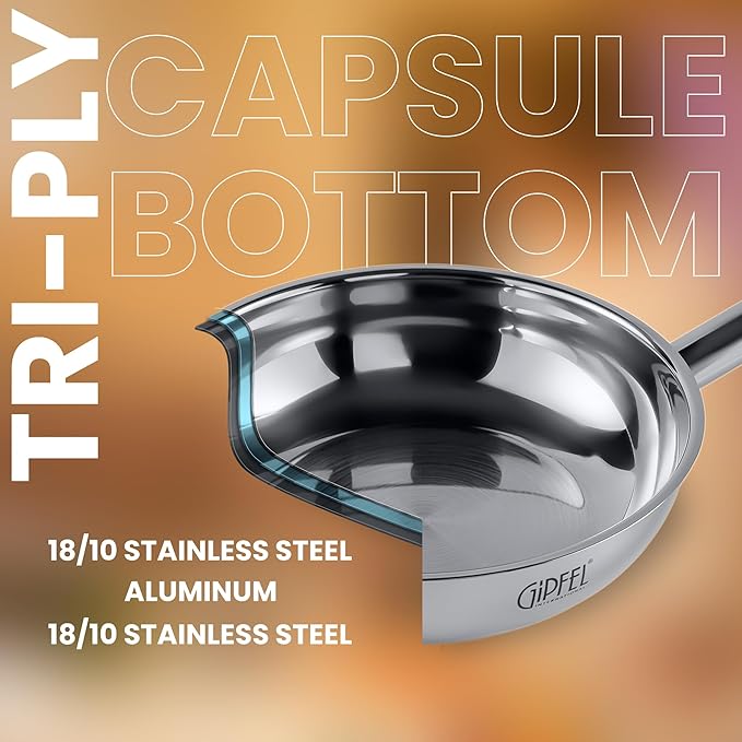 GIPFEL INTERNATIONAL - Tri Ply Stainless Steel Frying Pan Skillet Healthy Cookware - Fry Pans for Induction Gas Electric Stove & Oven Safe (10 inch)