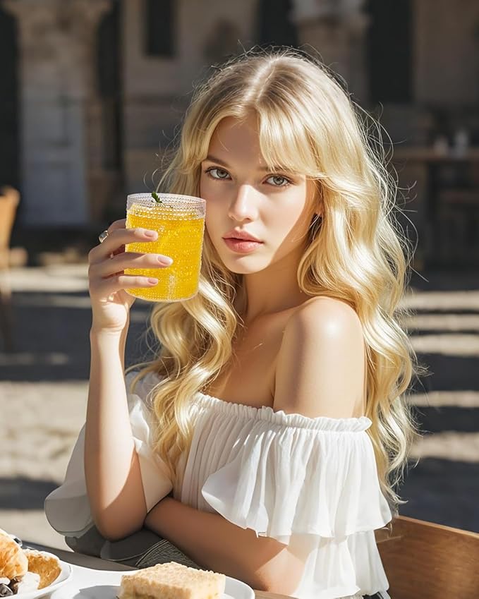 YOUBET 24PCS Plastic Hobnail Drinking Glasses - 14 Oz Clear Vintage Glasses Drinkware - Disposable Beaded Cups for Juice, Wine, Party